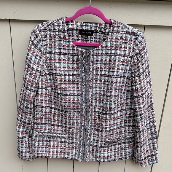 Talbots Adele Tweed lady jacket Blazer Collarless EUC Size 12 - Picture 3 of 12